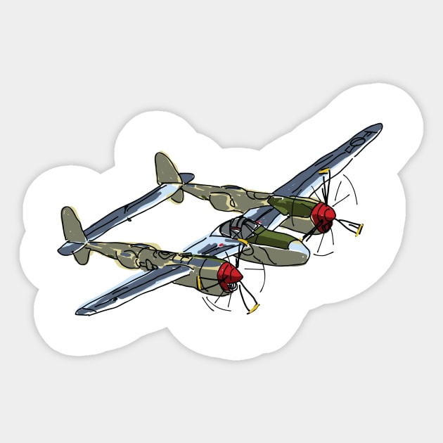 P-38 Lightning painting Sticker by Dhanew